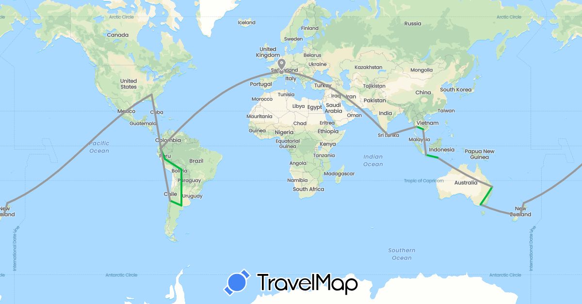 TravelMap itinerary: driving, bus, plane in Australia, Bolivia, Chile, Ecuador, France, Indonesia, Cambodia, Sri Lanka, New Zealand, Peru, French Polynesia, Thailand, United States (Asia, Europe, North America, Oceania, South America)
